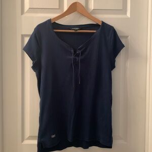 Lauren Ralph Lauren Henley Cap-Sleeve Top Ribbed Indigo Blue Sz XL